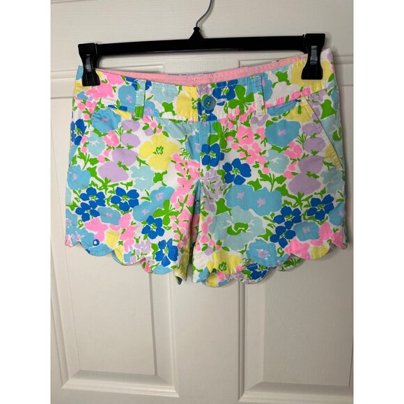 Lilly Pulitzer Buttercup Shorts Scalloped Hem Floral Pastels Size 0 Cotton Blend - Picture 4 of 10